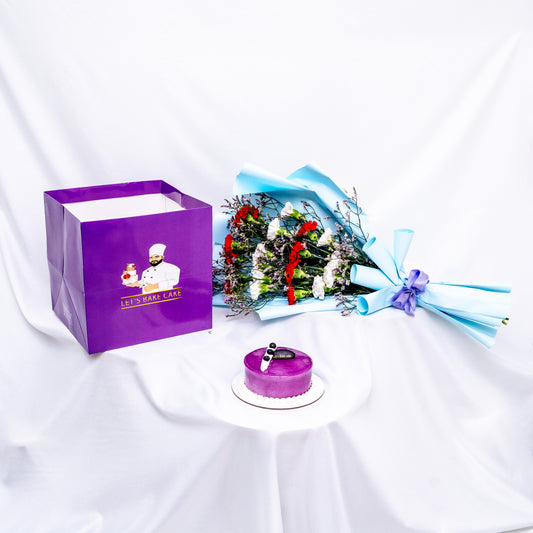 birthday-gift-combo-blue-flower-bouquet-purple-cake-abu-dhabi.