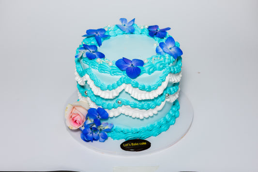 Elegant Blue Floral Designer Cake
