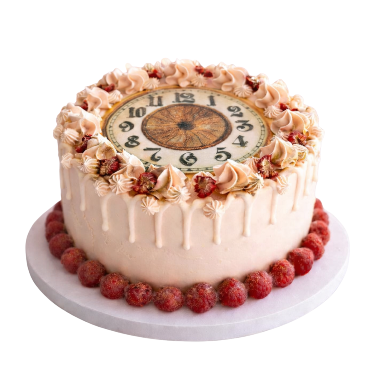 A luxury romantic gift bundle featuring a pink cake with white floral piping, a large bouquet of red roses, and pink balloons by Let's Bake Cake Abu Dhabi.